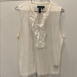 Lauren Ralph Lauren white ruffle front sleeveless top